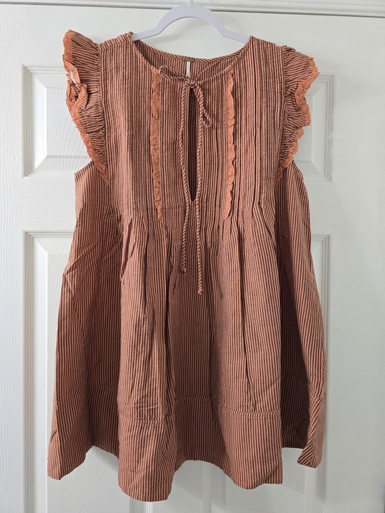 Free People Dresses & Skirts - NWOT Free People Rust Stripe Ruffle Sleeve Dress - Small